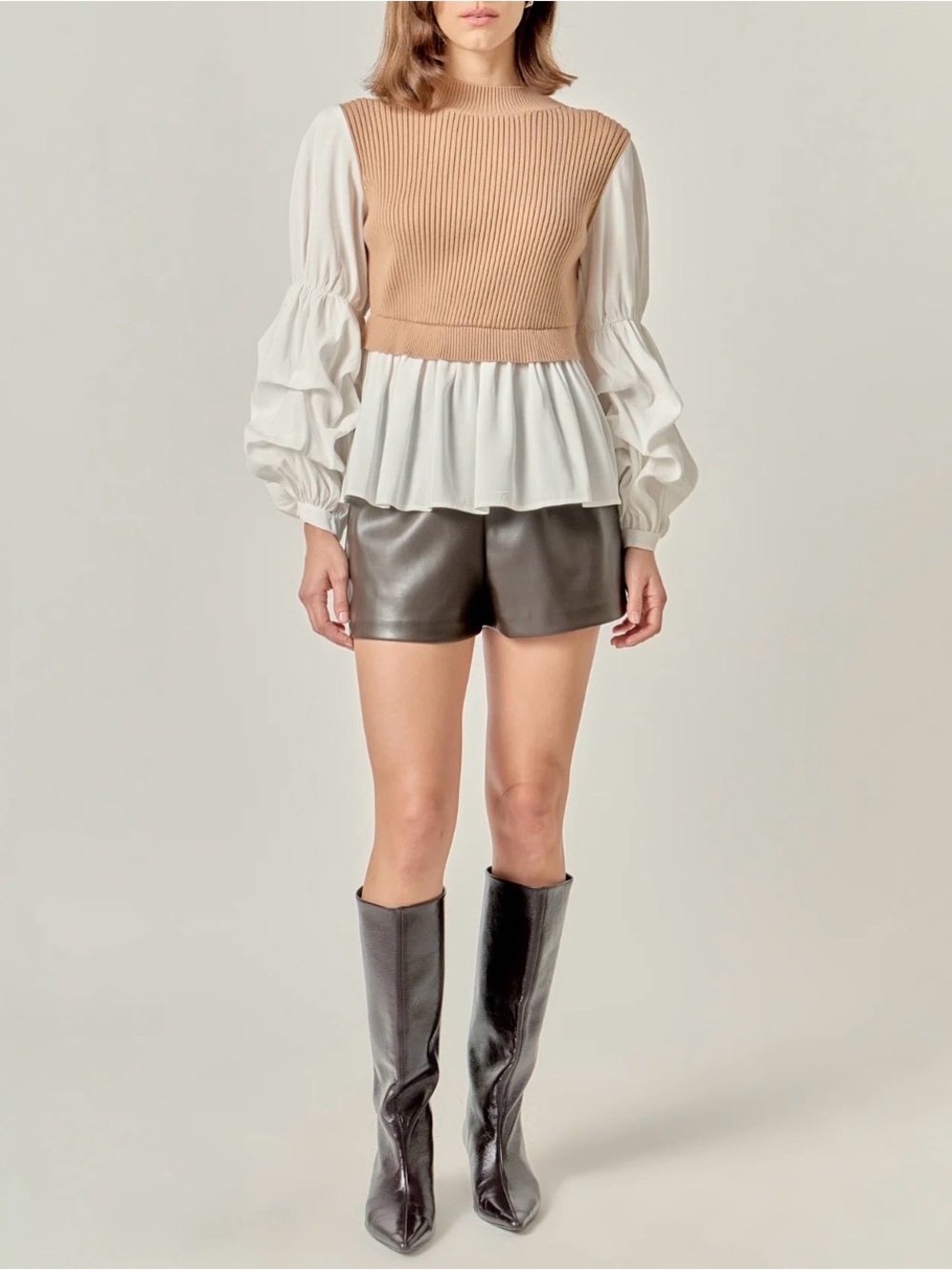 English Factory Mixed Media Knit Woven Ruffle Top Small Anthropologie NWOT
